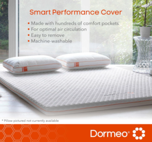Dormeo mattress and pillows with comfort pockets near window.