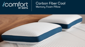 Two iComfort memory foam pillows on a bed.