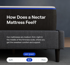 Nectar mattress firmness scale and comfort description.